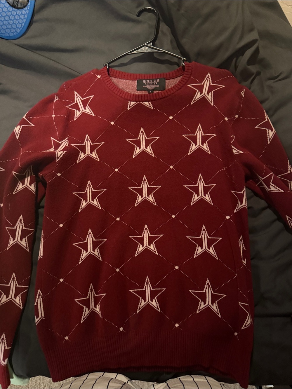 Jeffree Star Burgundy and White Star Crewneck Sweater